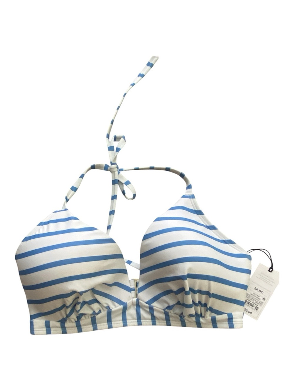 Striped Blue and White Halter Bikini Top
